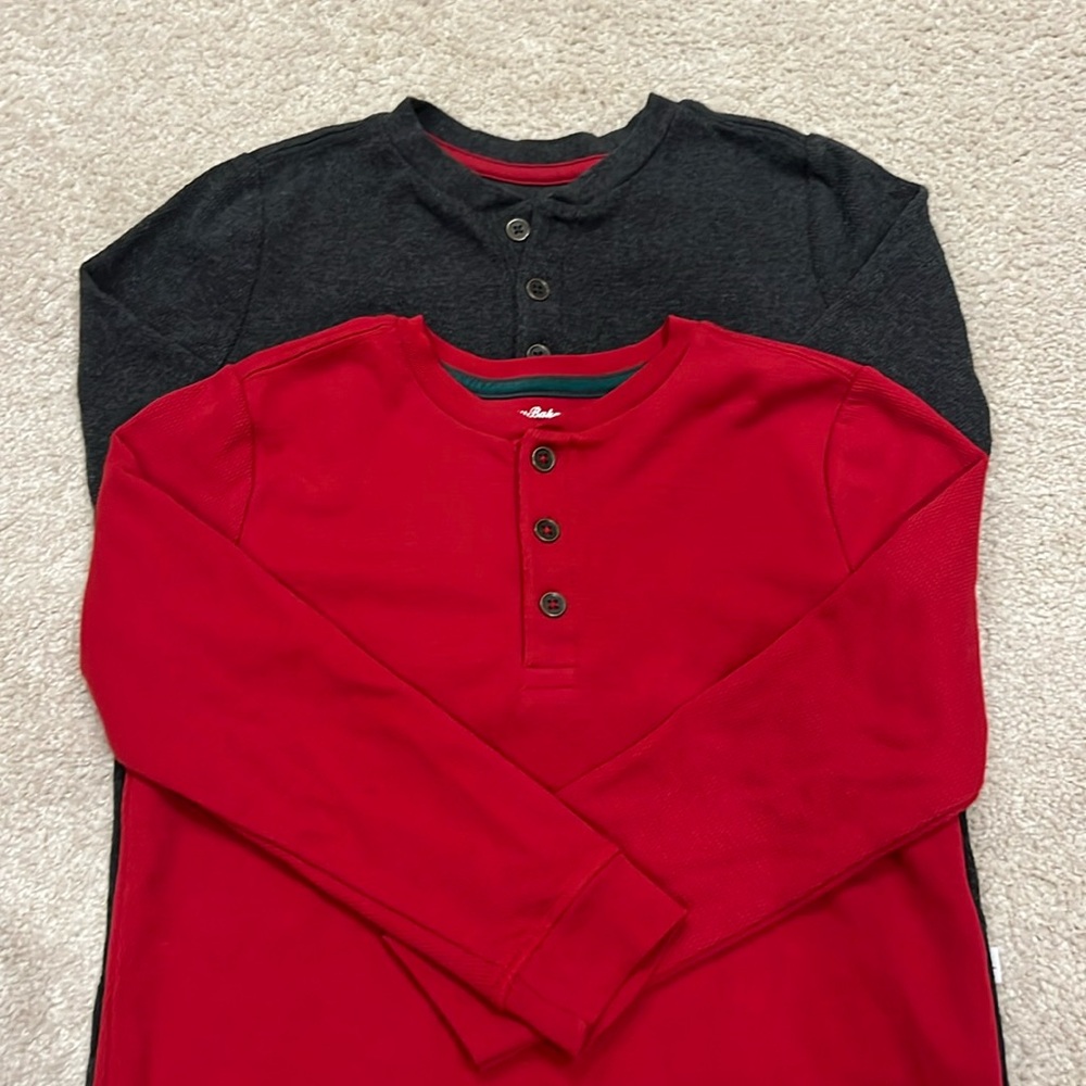 Tommy Bahama -Two gray and red boys long sleeve Henley’s